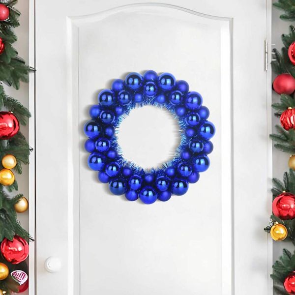 Коледни топки венци 2 pcs Синьо 33 x 33 x 7 см Полистирен