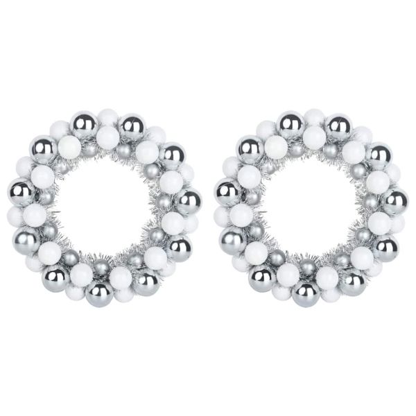 Коледни топки венци 2 pcs Бяло и Сребристо 33 x 33 x 7 см