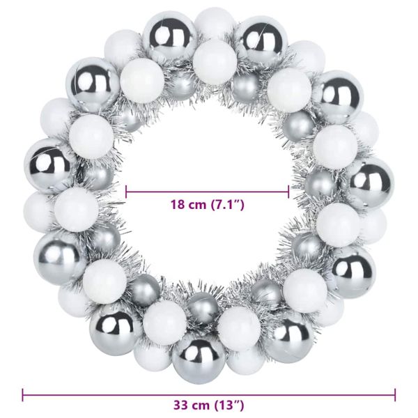 Коледни топки венци 2 pcs Бяло и Сребристо 33 x 33 x 7 см