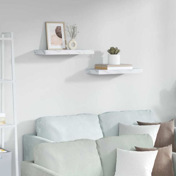 Стенен рафт 2 pcs Бял мрамор 50 x 23,5 x 4 см Инженерно дърво