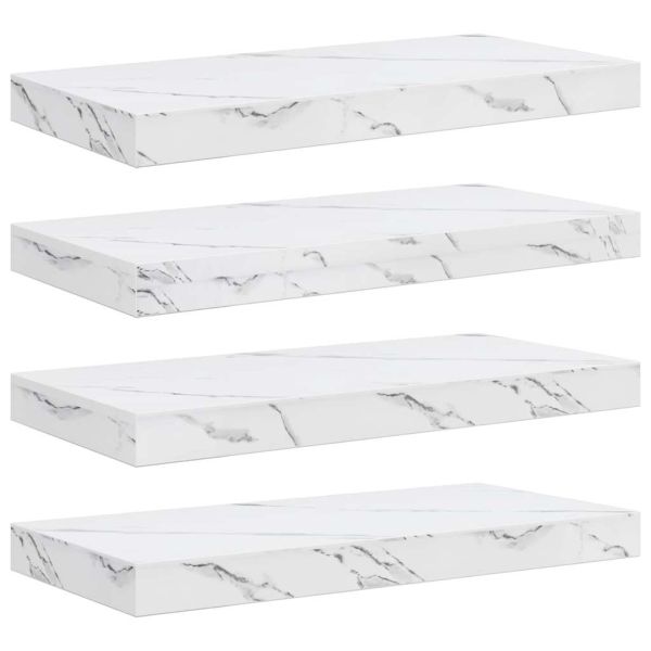 Стенен рафт 4 pcs Бял мрамор 50 x 23,5 x 4 см Инженерно дърво