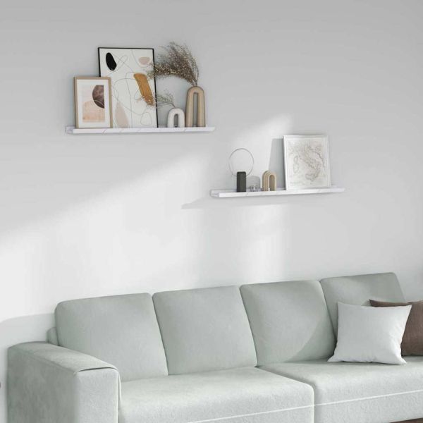 Стенен рафт 2 pcs Бял мрамор 80 x 9 x 3 cm Инженерно дърво