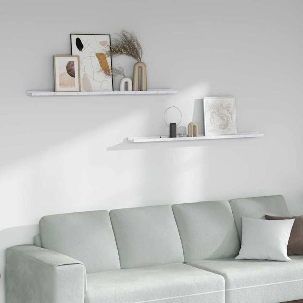 Стенен рафт 2 pcs Бял мрамор 115 x 9 x 3 cm Инженерно дърво