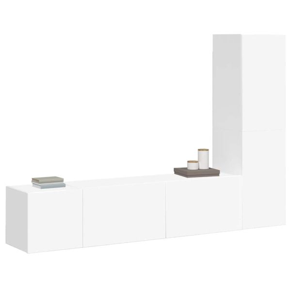 Комплект ТВ шкафове от 3 части, бял, инженерно дърво