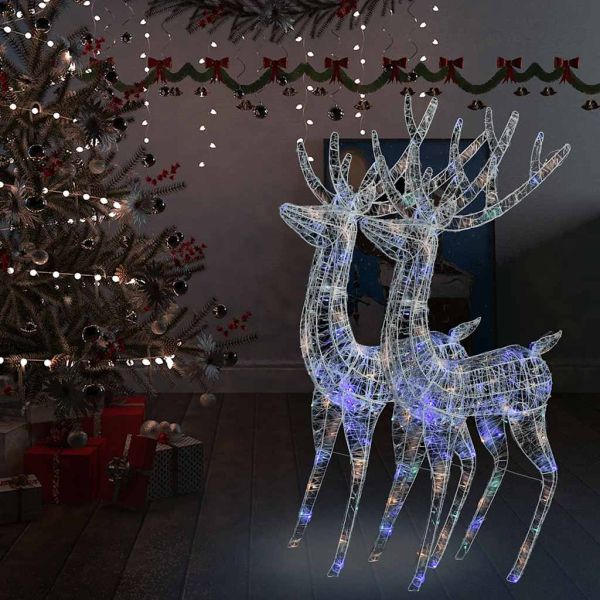 XXL Акрилни коледни елени, 250 LED, 2 бр, 180 см, многоцветни