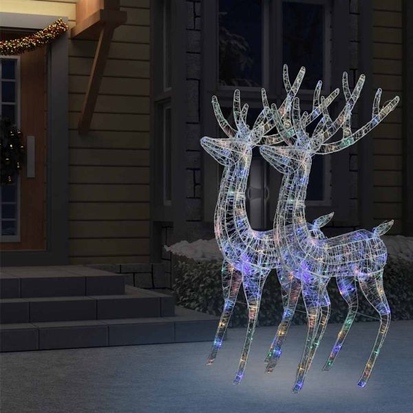 XXL Акрилни коледни елени, 250 LED, 2 бр, 180 см, многоцветни
