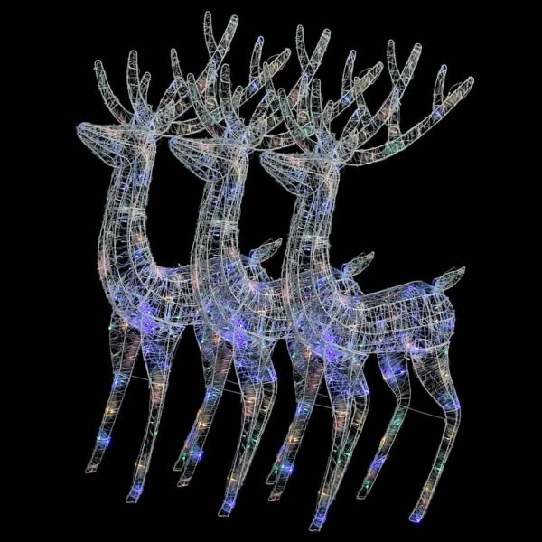 XXL Акрилни коледни елени, 250 LED, 3 бр, 180 см, многоцветни