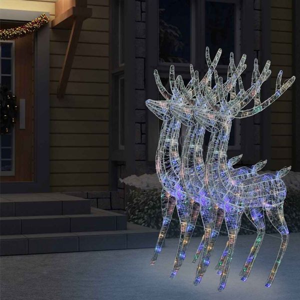 XXL Акрилни коледни елени, 250 LED, 3 бр, 180 см, многоцветни