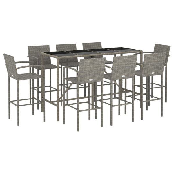 Градински бар комплект, 9 части, сив, полиратан