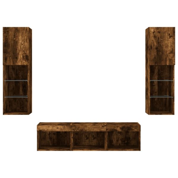 ТВ стенни модули с LED, 5 части, опушен дъб, инженерно дърво