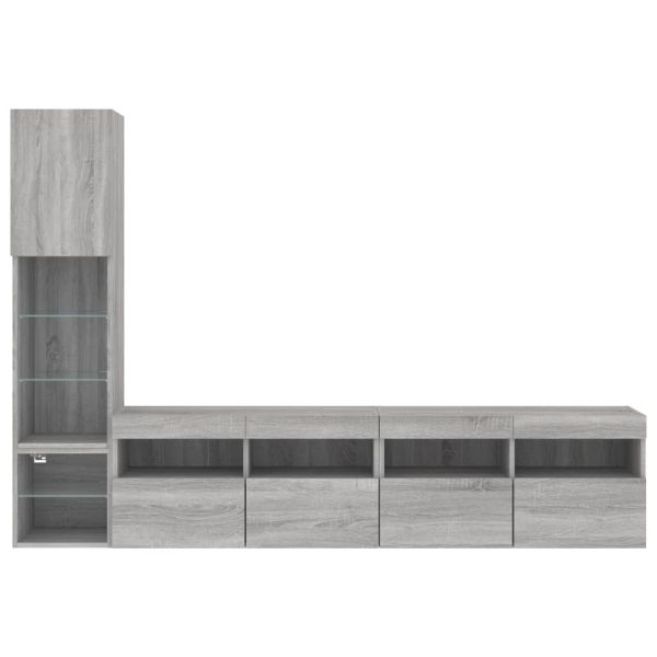 ТВ стенни модули с LED, 4 части, сив сонома, инженерно дърво