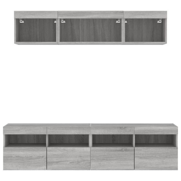 ТВ стенни модули с LED, 5 части, сив сонома, инженерно дърво