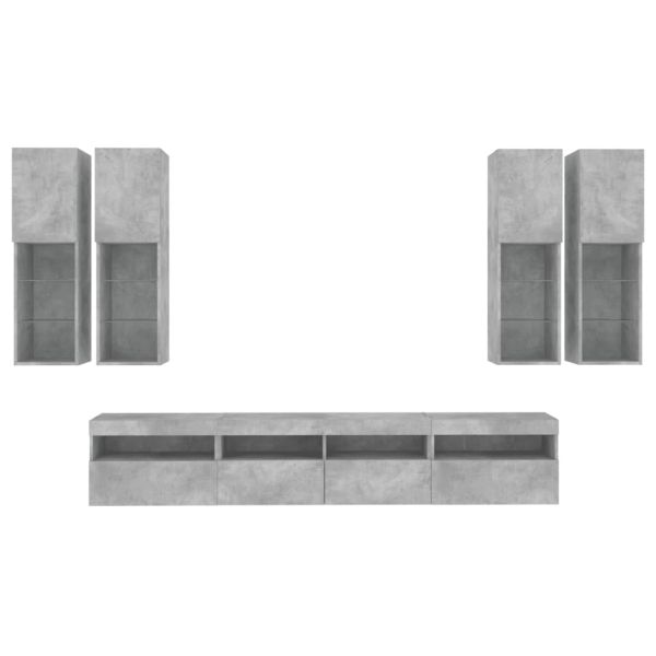 ТВ стенни шкафове, 7 части, с LED светлини, бетонно сиви