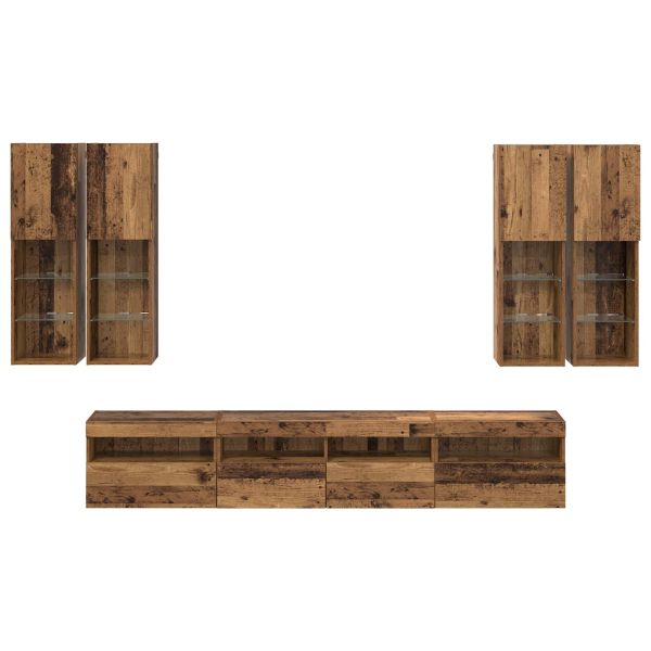 Комплект стенен телевизионен шкаф с LED светлини с LED 7 pcs