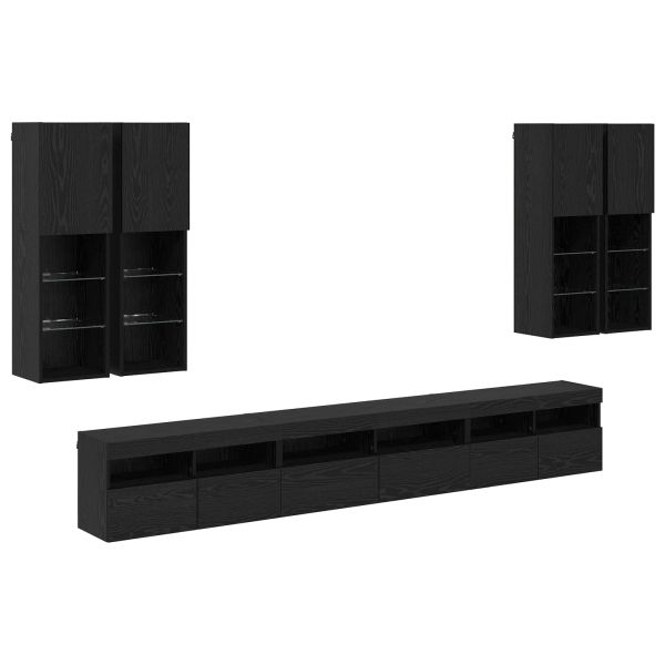 Комплект за стена на телевизор 7 pcs Черния дъб Инженерно дърво