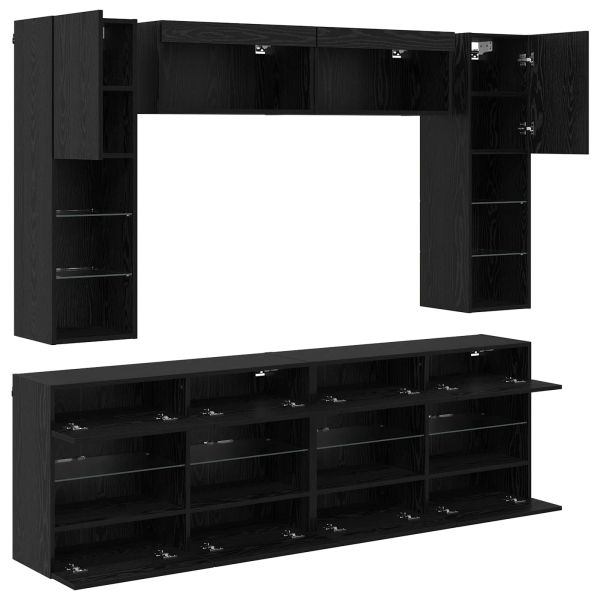 Комплект за стена на телевизор с LED 6 pcs Черен Дъб