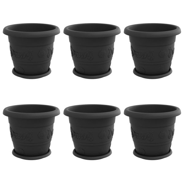 Саксии за растения 6 pcs Черно Ø 30 x 25 см Пластмаса