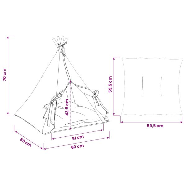 Домашен тенти за животни с възглавница Бяло 60 x 60 x 70 cm