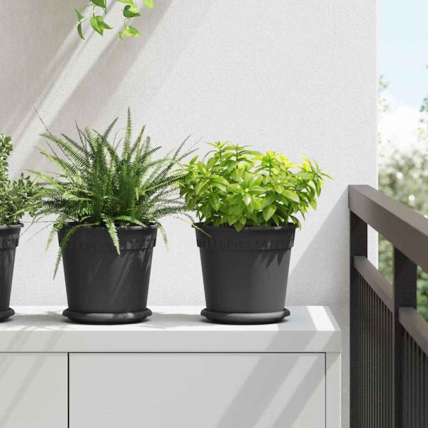 Кръгла саксия за цветя 6 pcs Черно Ø 19 x 16 см Пластмаса