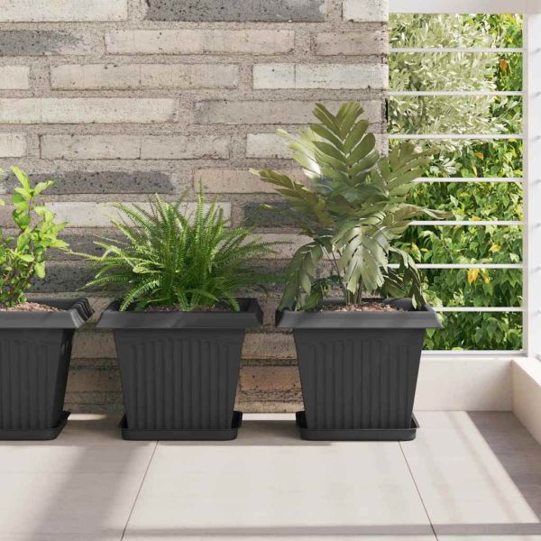 Квадратна цветна саксия 6 pcs Черно 28,5 x 28,5 x 22 см