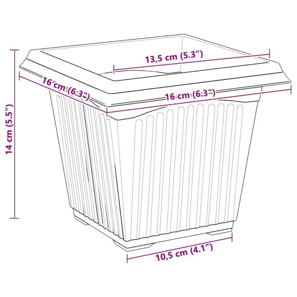 Квадратна цветна саксия 24 pcs Черно 16 x 16 x 14 см Пластмаса