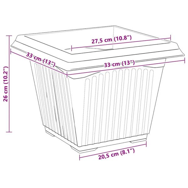 Квадратна цветна саксия 24 pcs Черно 33 x 33 x 26 см Пластмаса