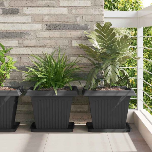 Квадратна цветна саксия 24 pcs Черно 38 x 38 x 30 см Пластмаса