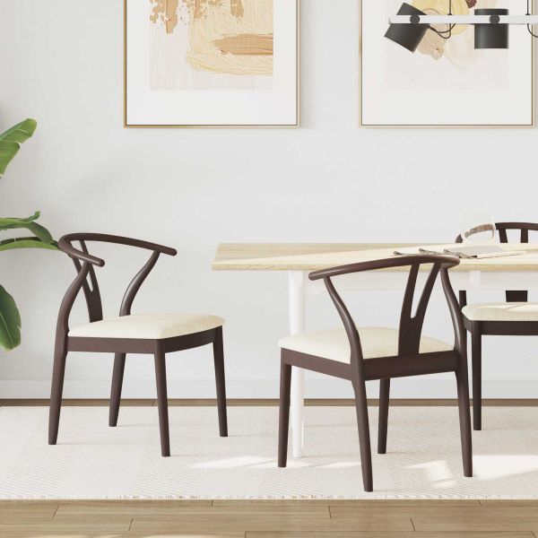 Трапезен стол 2 pcs Светло кафяво и светло Солидно гумено дърво