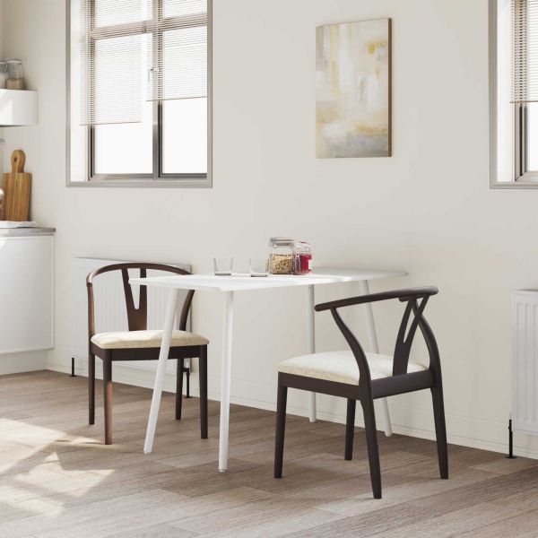 Трапезен стол 2 pcs Светло кафяво и светло Солидно гумено дърво