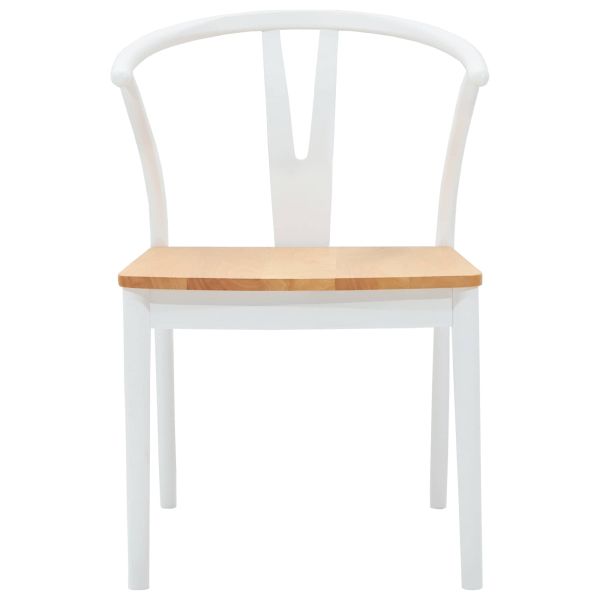 Трапезен стол 2 pcs Бял и натурален Солидно гумено дърво