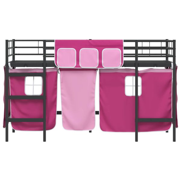 Детско легло на етажи с завеси Черно и розово 100 x 190 cm