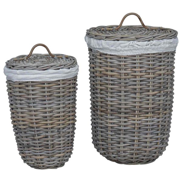 Кош за пране с капак 2 pcs Кубу сив Кубу Ратан