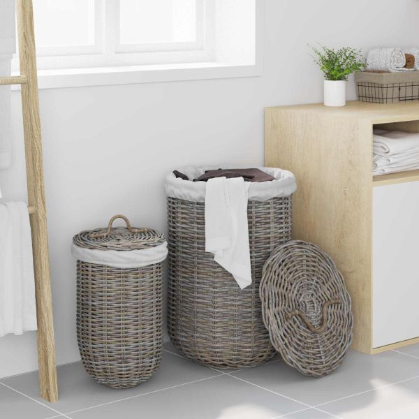 Кош за пране с капак 2 pcs Кубу сив Кубу Ратан