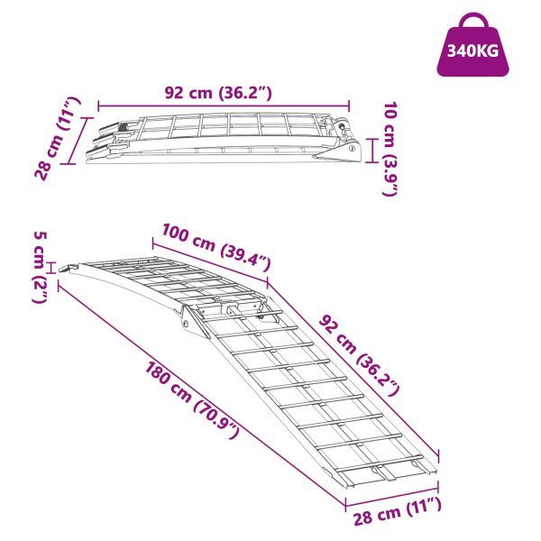 Рампа за мотоциклети Сребрист 180 x 28 x 5 см Алуминий