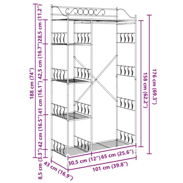 Отворен Гардероб с рафт Черно 101 x 43 x 188 см Стомана