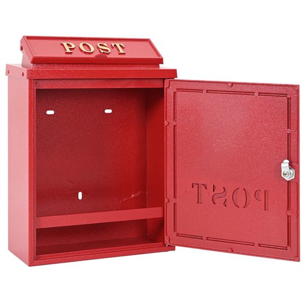 Стенно монтирана пощенска кутия с врата Червено 29 x 13 x 41 см