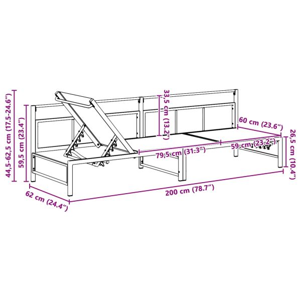 Шезлонг Черен 200 x 62 x 59,5 см Textilene