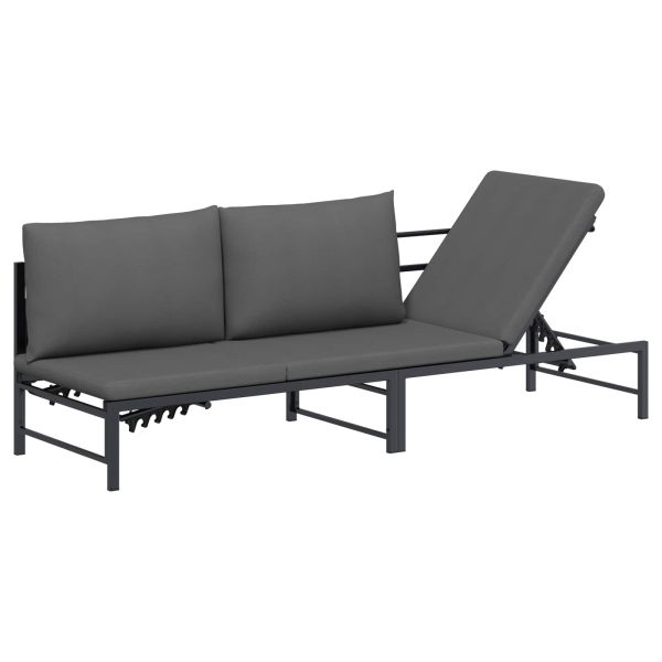 Шезлонг за 3-ма Черен 200 x 62 x 59,5 см Textilene