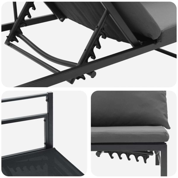 Шезлонг за 3-ма Черен 200 x 62 x 59,5 см Textilene