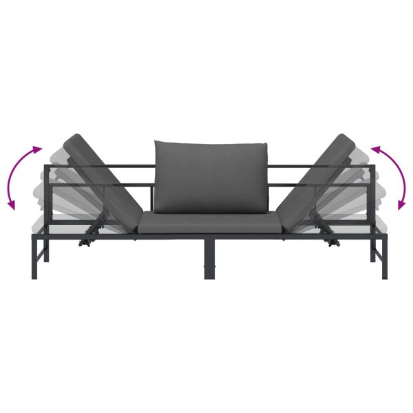 Шезлонг за 3-ма Черен 200 x 62 x 59,5 см Textilene