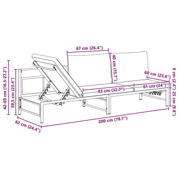 Шезлонг за 3-ма Черен 200 x 62 x 59,5 см Textilene
