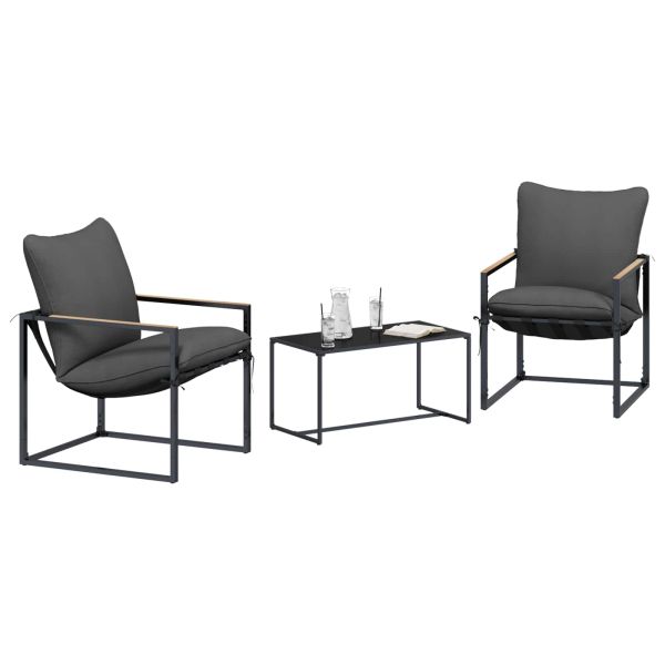 Градински Софа Комплект 3 pcs Черно и антрацит Стомана