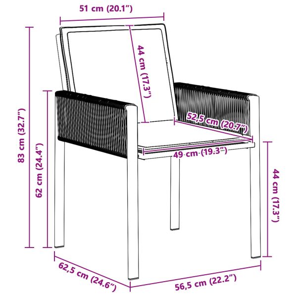 Градински столове 6 pcs Черно и тъмно сиво полиратан