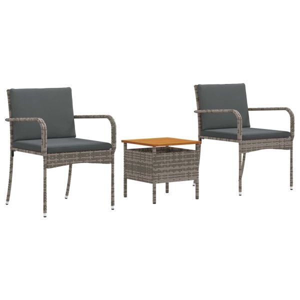 Градински бистро комплект с възглавница 3 pcs Сив полиратан