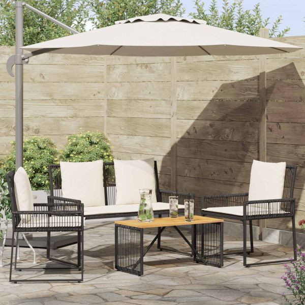 Комплект за външни мебели 4 pcs Черно и кремаво бяло полиратан