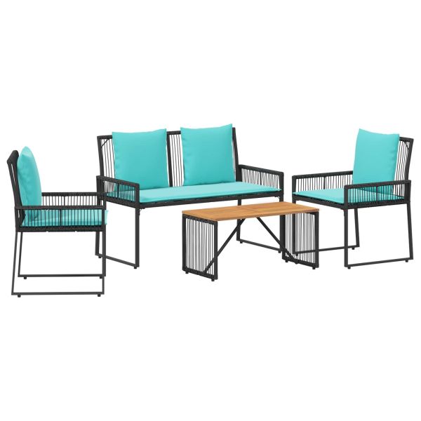 Комплект за външни мебели 9 pcs Черен и Туркоаз полиратан