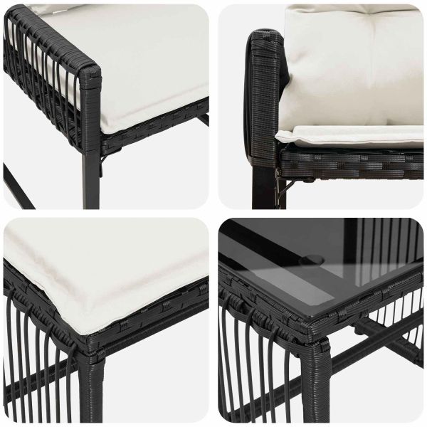 Комплект за външни мебели 11 pcs Черно и кремаво бяло полиратан