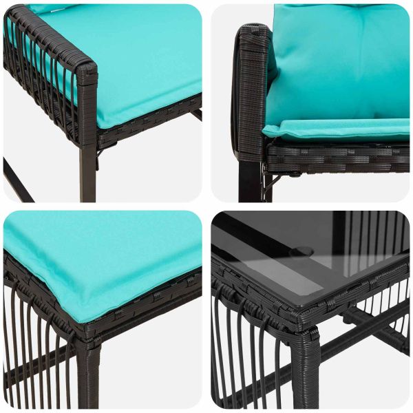 Комплект за външни мебели 11 pcs Черен и Туркоаз полиратан