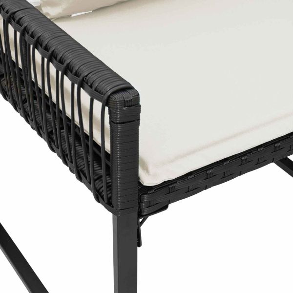 Комплект за външни мебели 7 pcs Черно и кремаво бяло полиратан