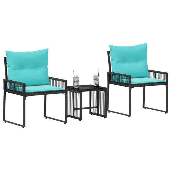 Комплект за външни мебели 7 pcs Черен и Туркоаз полиратан